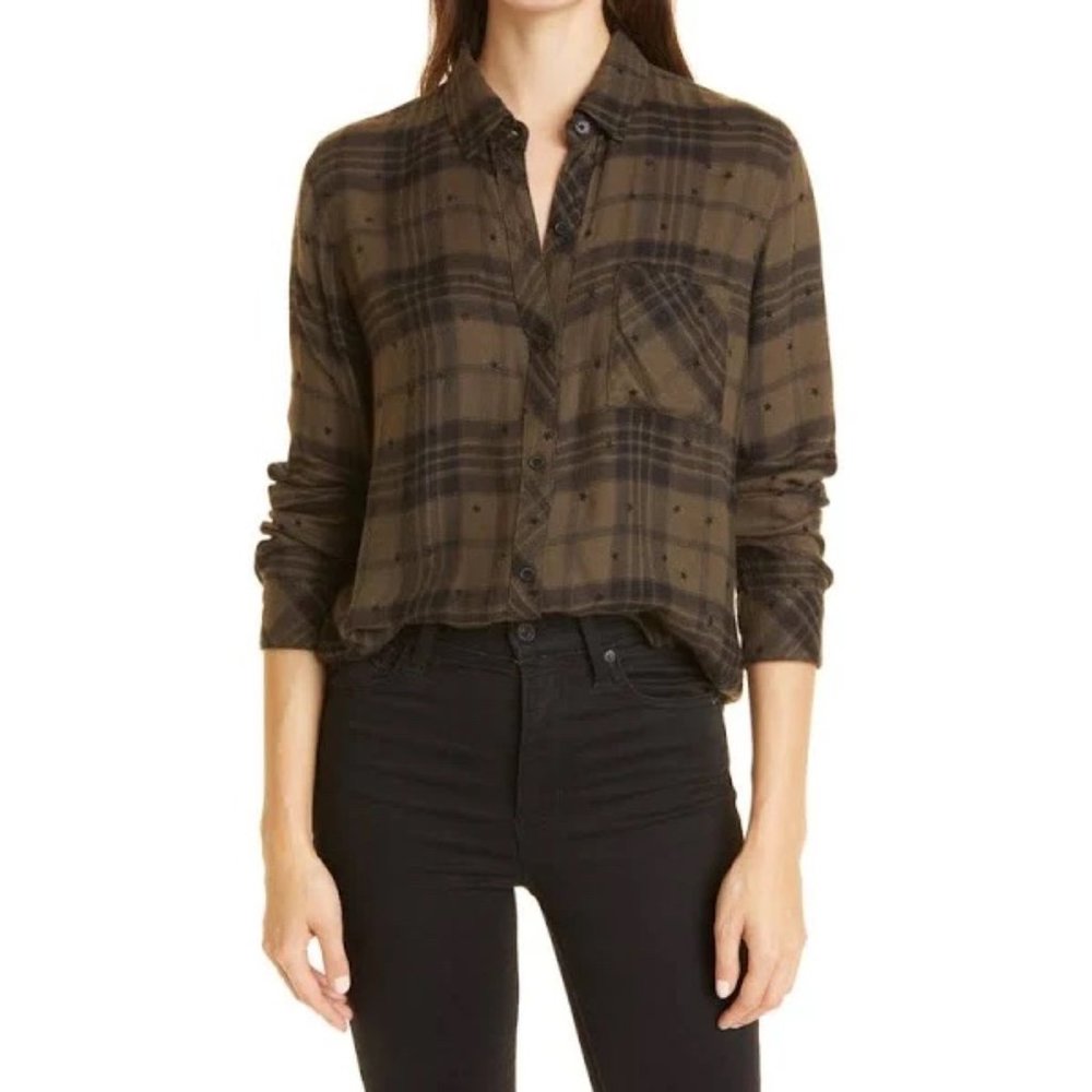 Rails Hunter Button Up in Olive Shadow & Flocked Stars